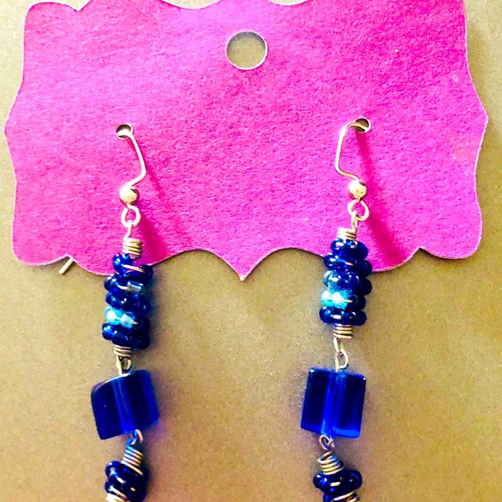 Handmade Beaded Blue Beads Hanging Earrings | Easy To Stay On | Brand New | Gift